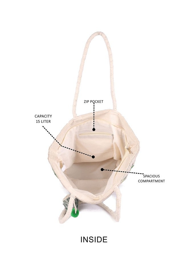 ASTRID Women's Embroidered Leaf Tote Bag (Green) - Image 5