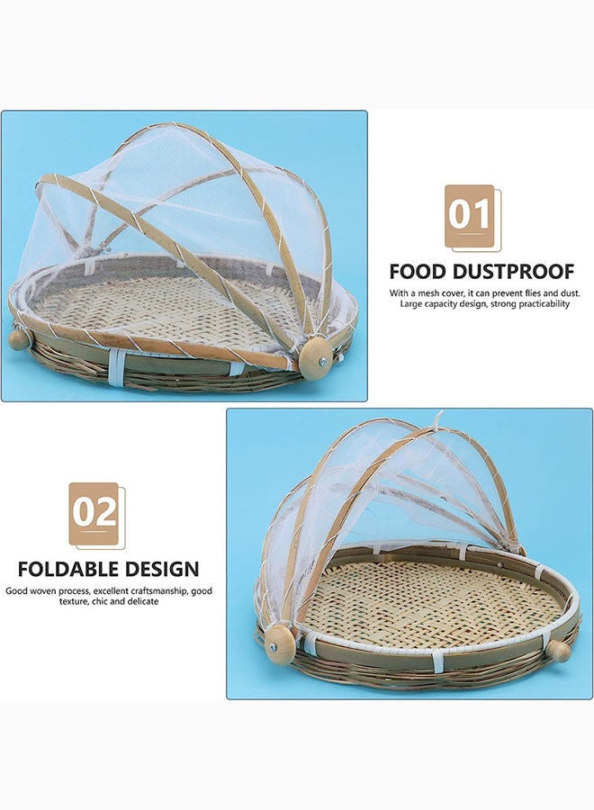 AKDC Yarnow Food Serving Basket Tent Basket Bamboo Picnic Basket Hand- Woven Meal Table Food Tray Cover With Mesh Gauze Cover For Vegetable Fruit Bread - Image 2