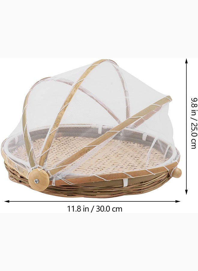 AKDC Yarnow Food Serving Basket Tent Basket Bamboo Picnic Basket Hand- Woven Meal Table Food Tray Cover With Mesh Gauze Cover For Vegetable Fruit Bread - Image 3