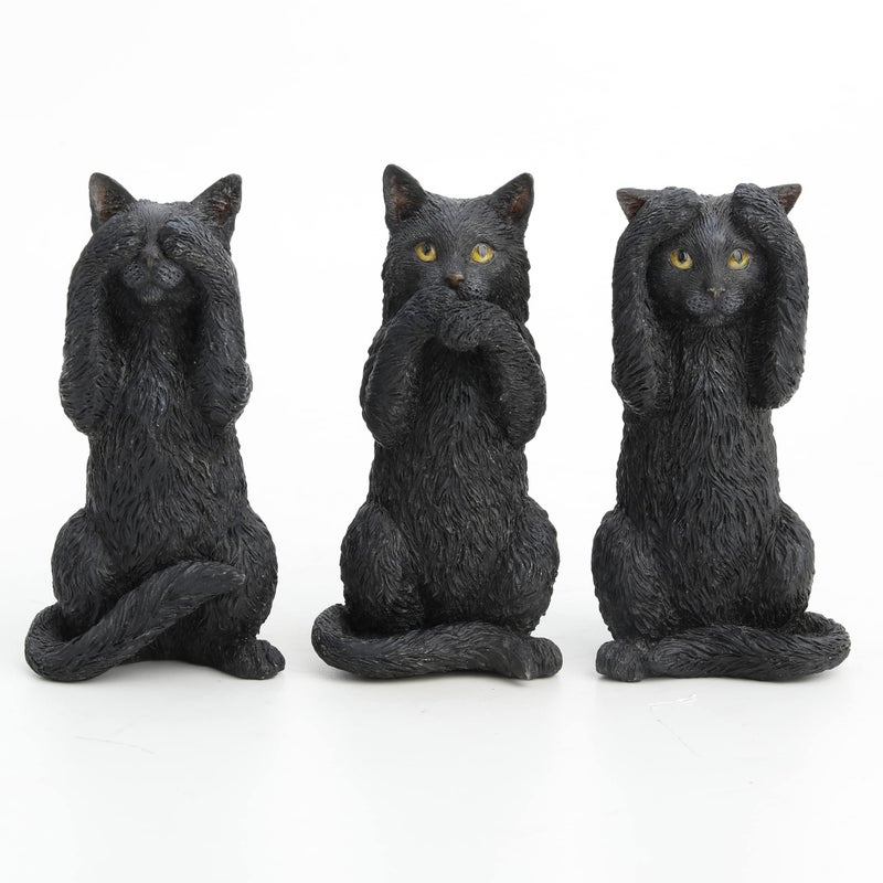 Veronese Design 4 Inch Black Kittens Hear Speak See No Evil Resin Figurine Miniature - Image 1