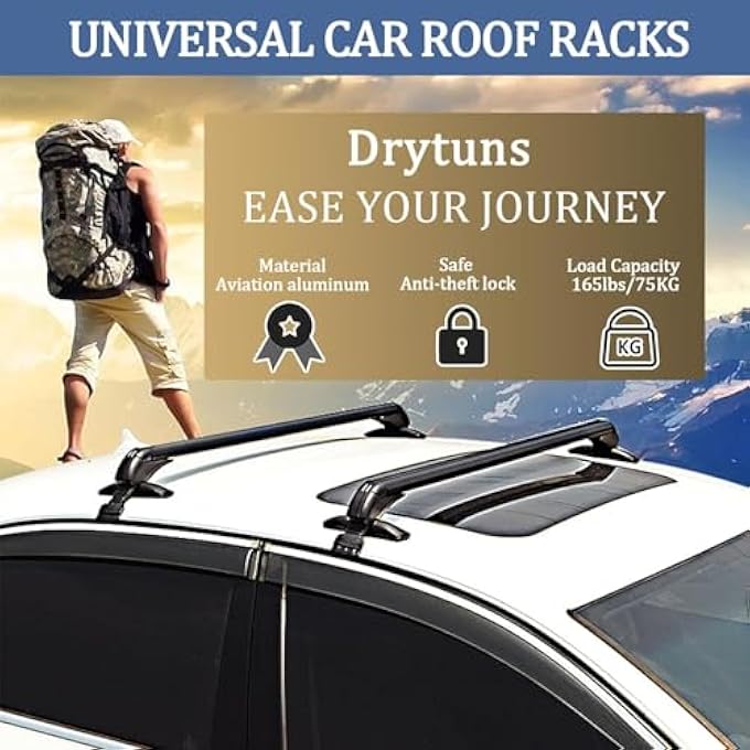 rayihni 2pcs car Universal Roof Rack Cross Bars w/Locks, 165 lbs Load Capacity Adjustable Cross Bars Racks Suitable for cars Roof Rail spacing of 44.8~49.6 inches for Cars SUVs Without Side Rails - Image 3