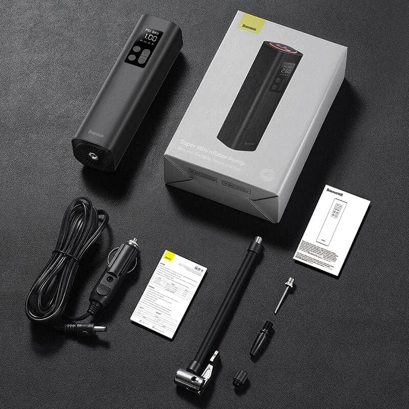 بيسوس مضخة باسيوس سوبر ميني النافخة، ضاغط هواء محمول يدوي لإطارات السيارات مع ضوء LED وكابل 3 متر، ملحقات الطرق الوعرة للدراجات والسيارات والدراجات النارية والمزيد – أسود - Image 2