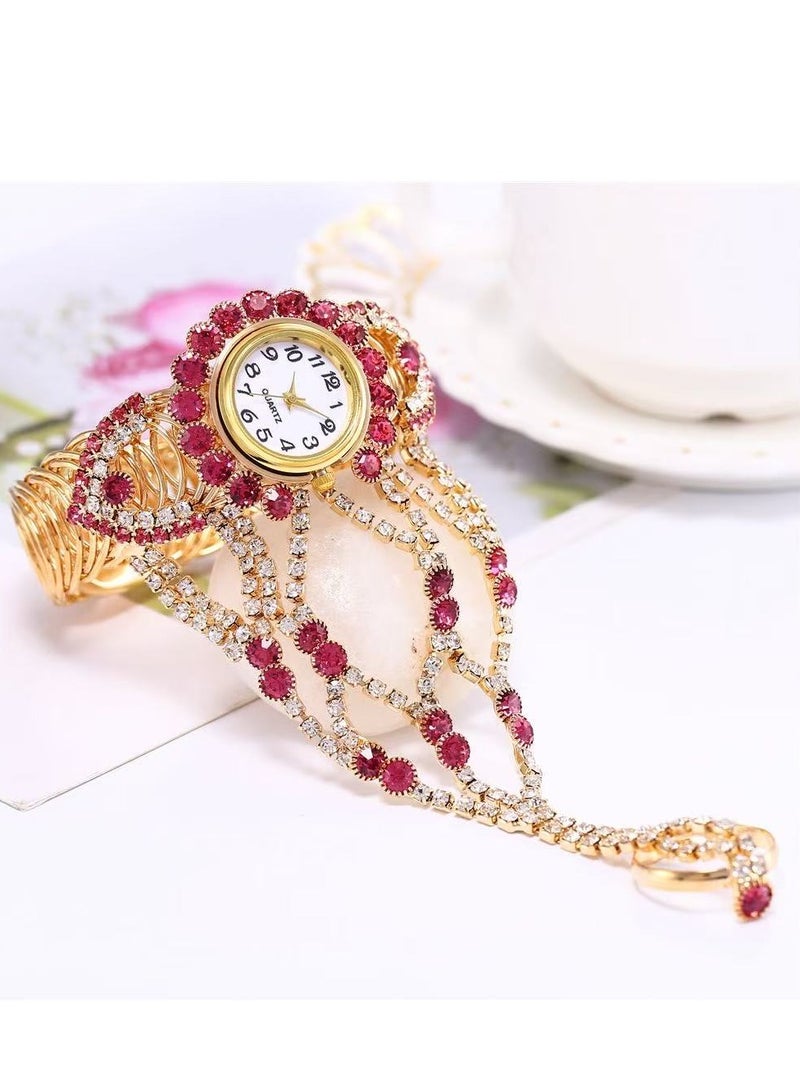 QUARTZ Women's Watch Khorasan Trendy Women's Full Diamond Claw Chain Ring Set Watch - Image 2