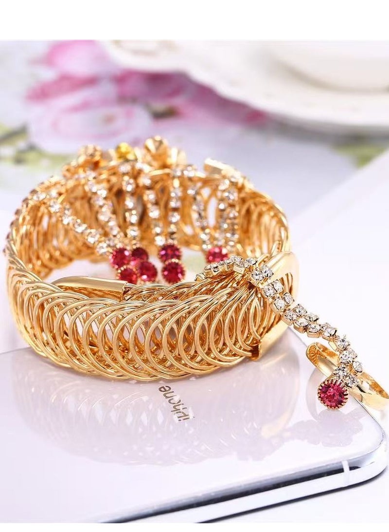 QUARTZ Women's Watch Khorasan Trendy Women's Full Diamond Claw Chain Ring Set Watch - Image 3