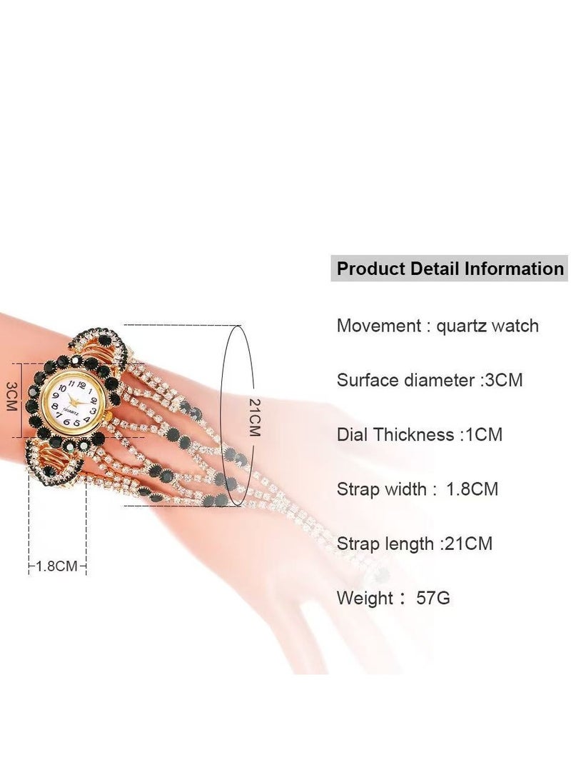 QUARTZ Women's Watch Khorasan Trendy Women's Full Diamond Claw Chain Ring Set Watch - Image 4