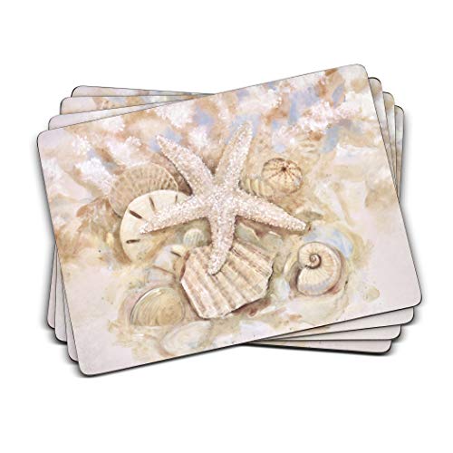 Pimpernel Beach Prize Placemats Set of 4  CorkBacked Table Mats with Coastal Seashell Artwork for Dining Table Protection  Nautical Kitchen or Patio Dcor Heat  Stain Resistant