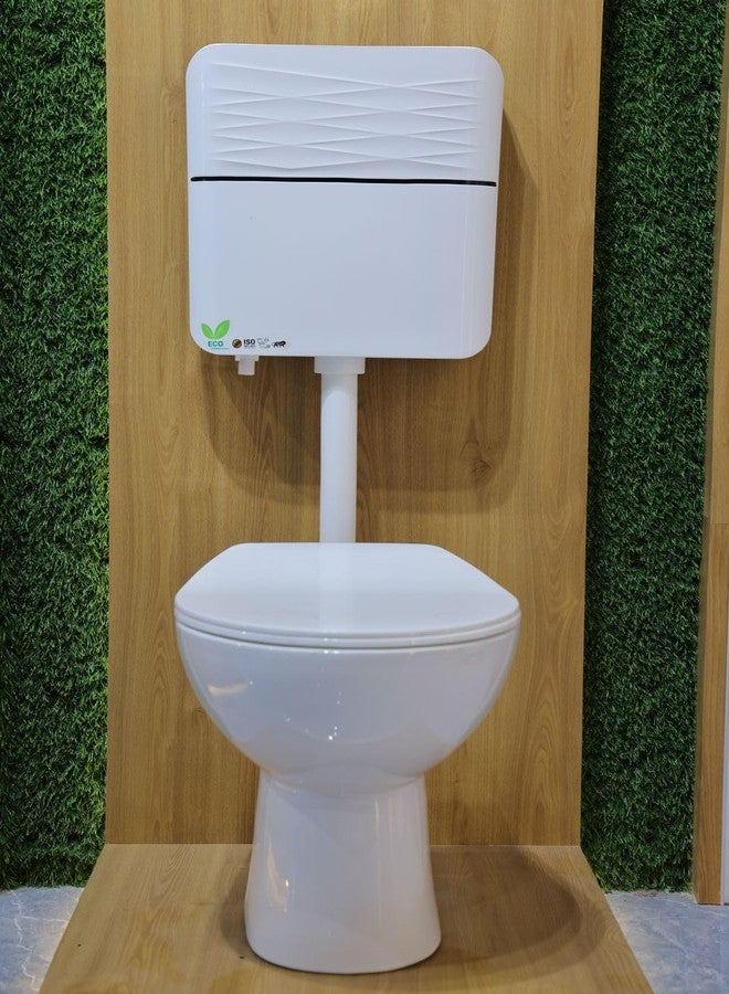 RAYNO 3D Curved Dual Flush Tank for Toilet - 8 LTR Water Capacity - Polypropylene Smart PVC Slim Cistern - Wall Mounted, Push Button Top Flushing Tank, Air Freshener with Complete Set (White) - Image 1