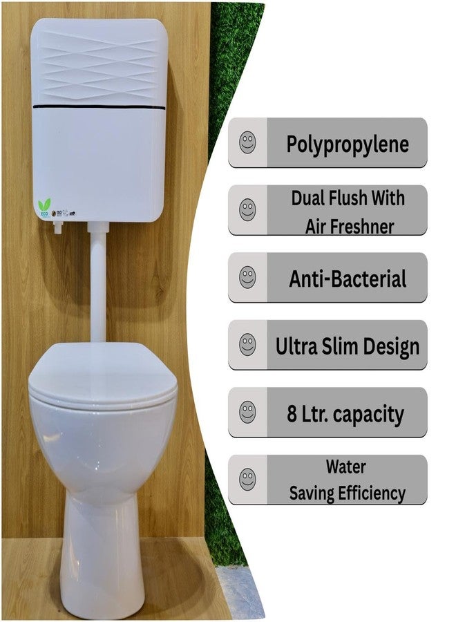 RAYNO 3D Curved Dual Flush Tank for Toilet - 8 LTR Water Capacity - Polypropylene Smart PVC Slim Cistern - Wall Mounted, Push Button Top Flushing Tank, Air Freshener with Complete Set (White) - Image 2