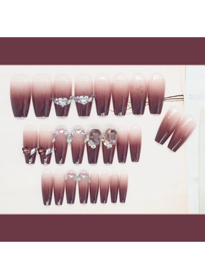Goolsky Blackcurrant Sauce Bling 3D Press - on Nails with Handmade Diamonds for Luxury Glam Occasions - Image 2