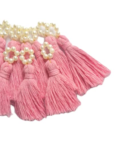 Zippy Flora mini Cotton Tassels with Pearls for Saree/Blouse/Dupatta/DIY/Decor, Pack of 10 (Baby Pink) - Image 2