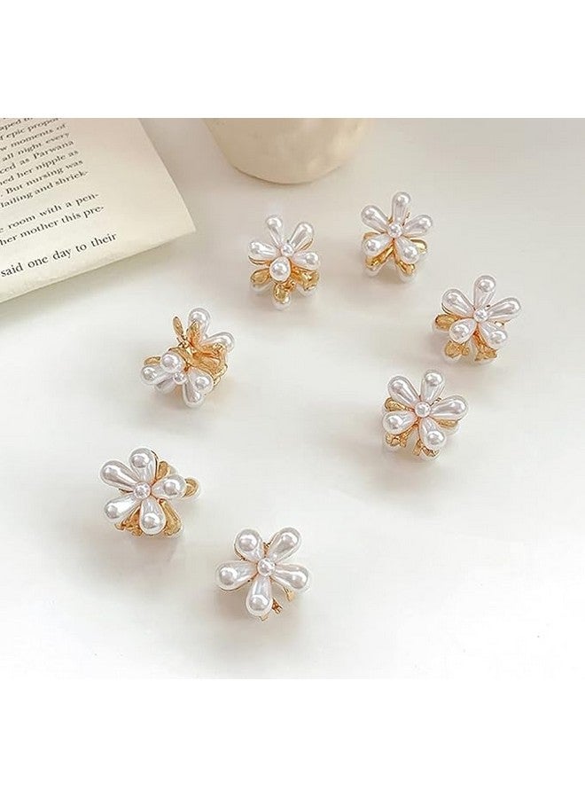 Kamak Korean Style Small Pearl Hair Claw Clips, Mini Pearl Claw Clips with Flower Design, Pack of 10, Decorative Hair Accessories for Women and Girls - Image 1