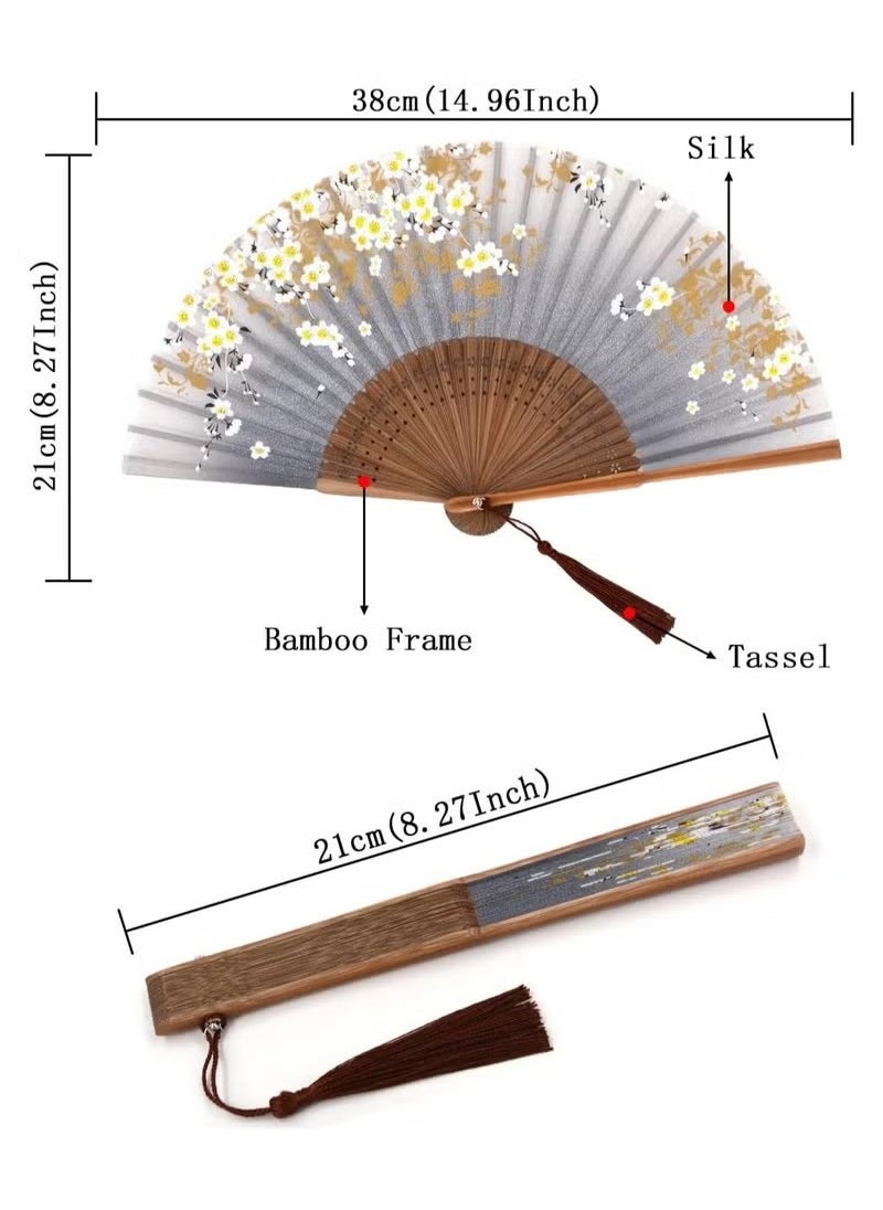 Unewshi Small Folding Hand Fan for Women, Chinese Japanese Vintage Style Bamboo Silk Fans for Party Wedding Dancing Decoration Gift Performance  - Image 2