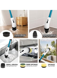 SUPREMIUM Electric Spin Scrubber with 7 Replaceable Brush Heads, Cordless Cleaning Brush, Automatic Scrubber with Storage Bottle, 2 Adjustable Speeds, Type-C Charging, Horsepower Motor, for Home Clean  - Image 2