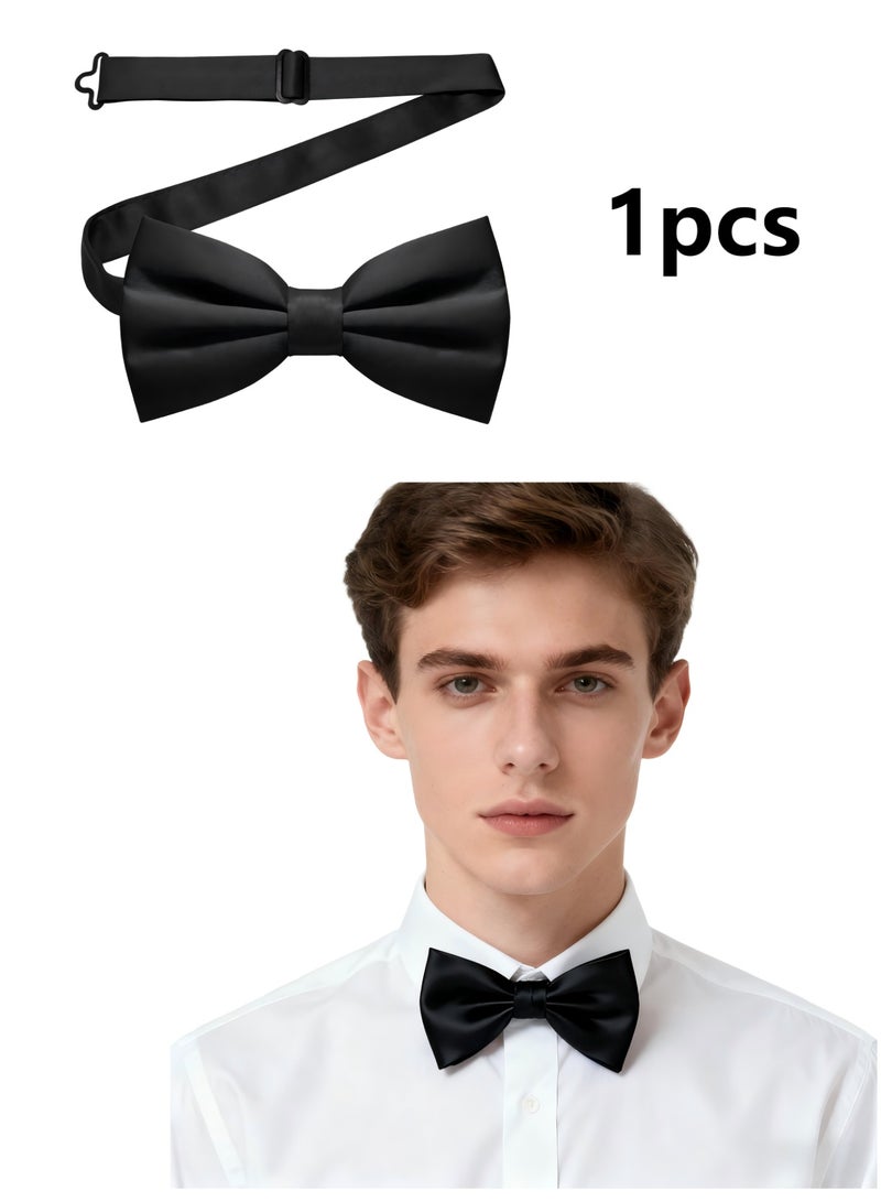 ربطة عنق واحدة قابلة للتعديل بلون سادة للرجال (أسود) - Image 1