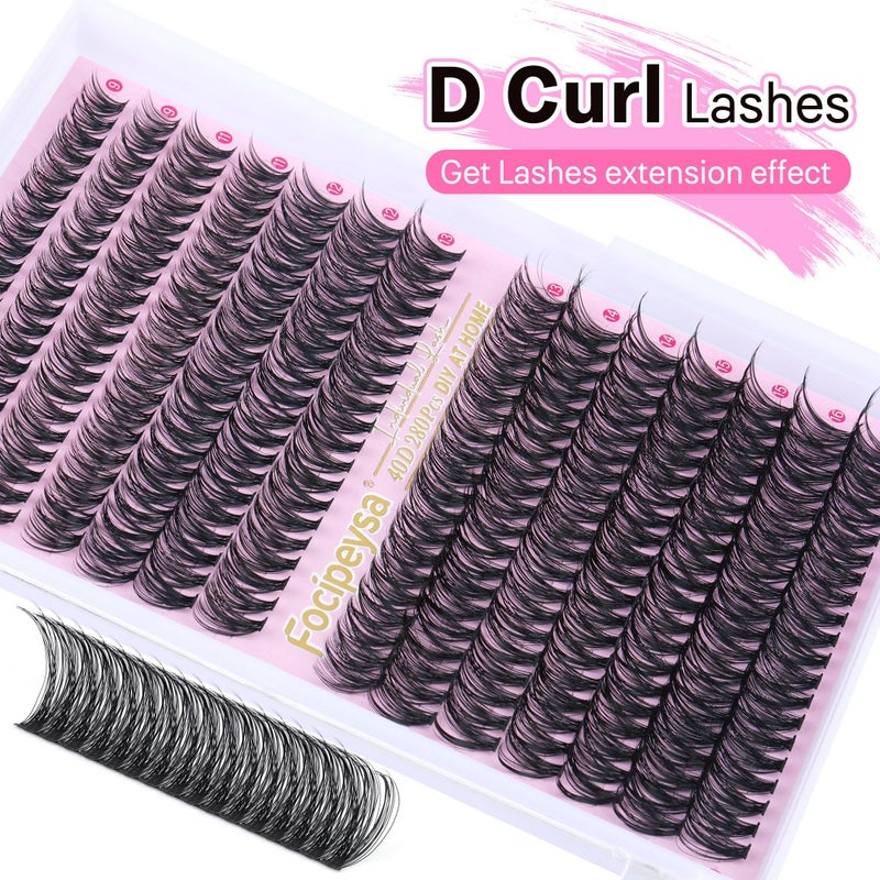 Focipeysa Eyelash Extension Kit D Curl Lash Clusters 280pcs DIY Lash Extension Kit 40D Individual Lashes with Lash Bond and Seal Lash Applicator DIY Lashes Kit for Individual Eyelashes Beginners - Image 2