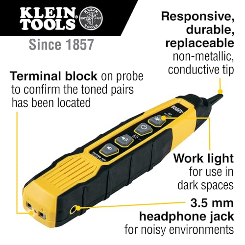 Klein Tools أداة تتبع الأسلاك Klein Tools VDV500-123 مع مجس تتبع وإضاءة LED لكابلات Ethernet والإنترنت والهاتف والسماعات وكابلات Coax والفيديو والبيانات RJ45 وRJ11 وRJ12 - Image 2