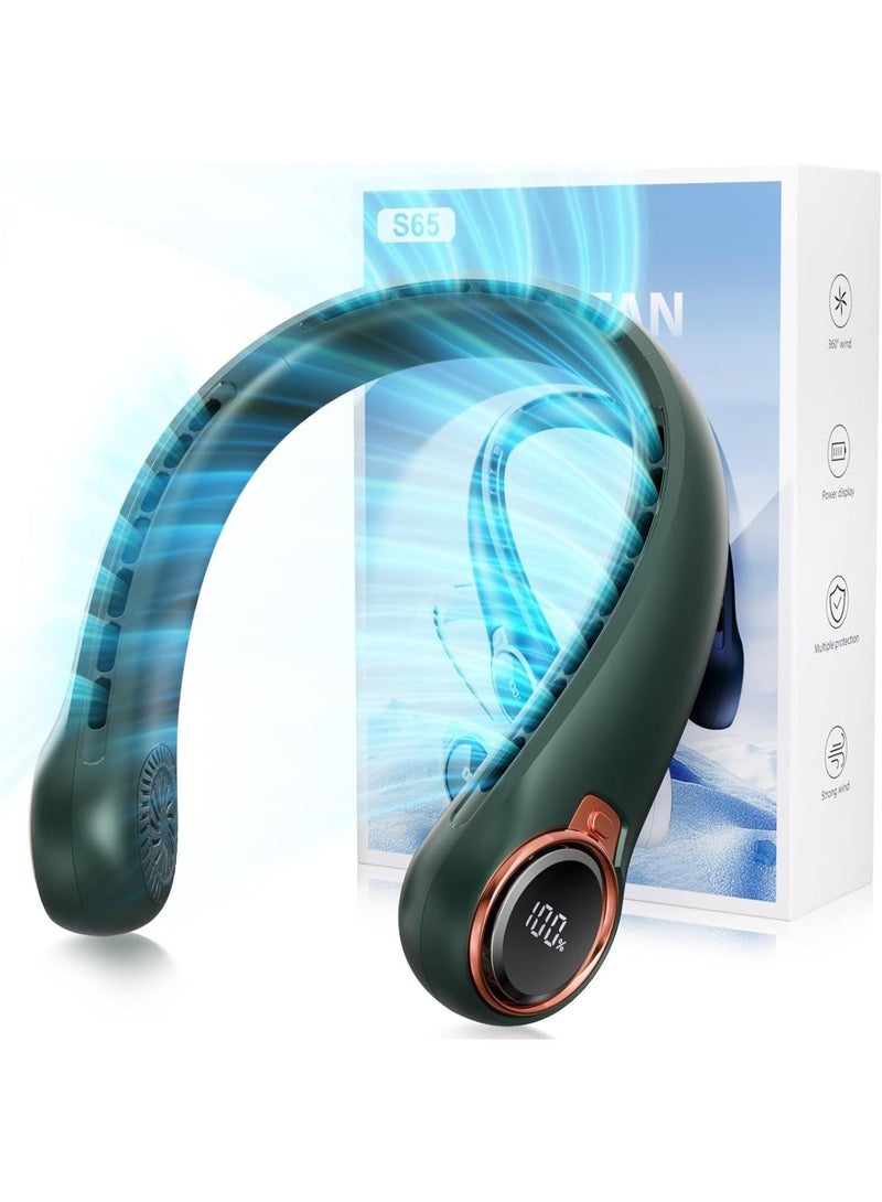 Bukela Portable Neck Fan,6000mAh USB Rechargeable,360° Cooling Bladeless,3 Speeds Green - Image 1