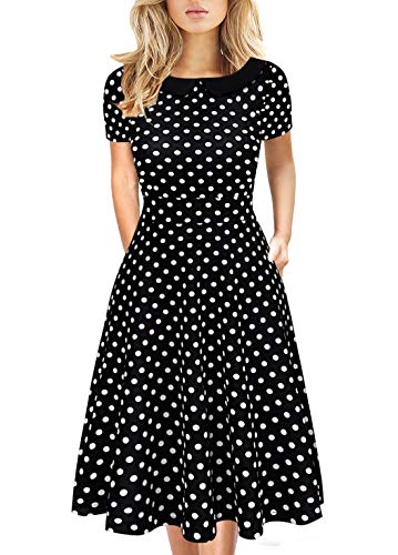 HELYO Work Dresses for Women Polka Dot Pockets Knee-Length Fit and Flare Casual Summer A Line Peter Pan Collar Dresses 978 (Black Dot, XL) - Image 1