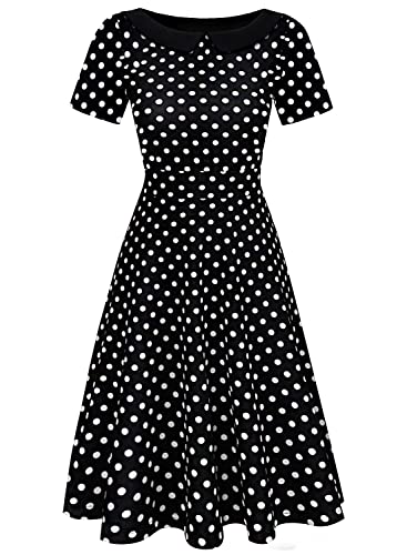 HELYO Work Dresses for Women Polka Dot Pockets Knee-Length Fit and Flare Casual Summer A Line Peter Pan Collar Dresses 978 (Black Dot, XL) - Image 2