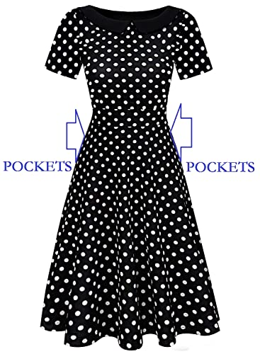 HELYO Work Dresses for Women Polka Dot Pockets Knee-Length Fit and Flare Casual Summer A Line Peter Pan Collar Dresses 978 (Black Dot, XL) - Image 5
