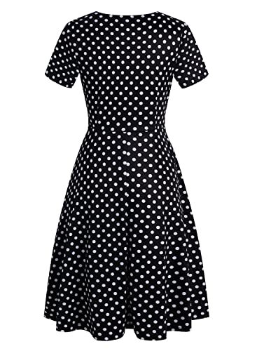 HELYO Work Dresses for Women Polka Dot Pockets Knee-Length Fit and Flare Casual Summer A Line Peter Pan Collar Dresses 978 (Black Dot, XL) - Image 3