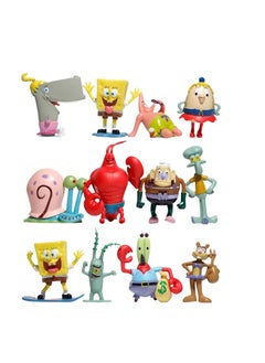 Y&D 12-Piece SpongeBob Figurines Model Toys Cake Decoration Doll Toys Multicolour  - Image 1