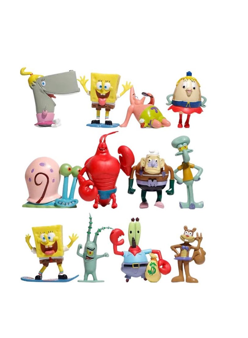 Y&D 12-Piece SpongeBob Figurines Model Toys Cake Decoration Doll Toys Multicolour - Image 1