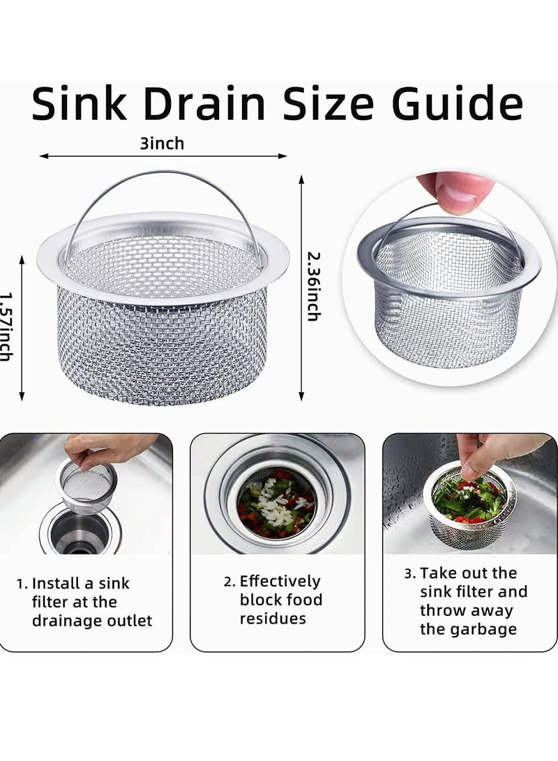 sokany 2Pieces Kitchen Sink Strainer Drainer Stainless Steel Sink Filter Basket with Handle Sink stopper for Kitchen Bathroom drains (Silver) - Image 2