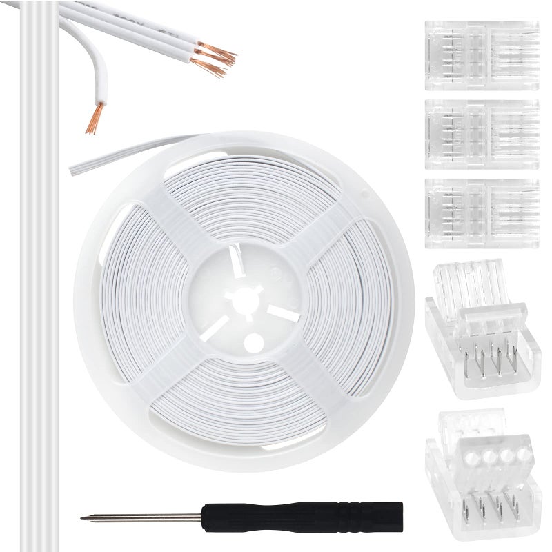 RGBZONE 4 Pin 10mm LED Strip Connector Kit 328ft 4 Pin RGB Extension Wire and 5 Pcs 4 Pin LED Strip to Wire Connectors for 10mm IP20IP65 5050 3528 SMD RGB LED Strip Light