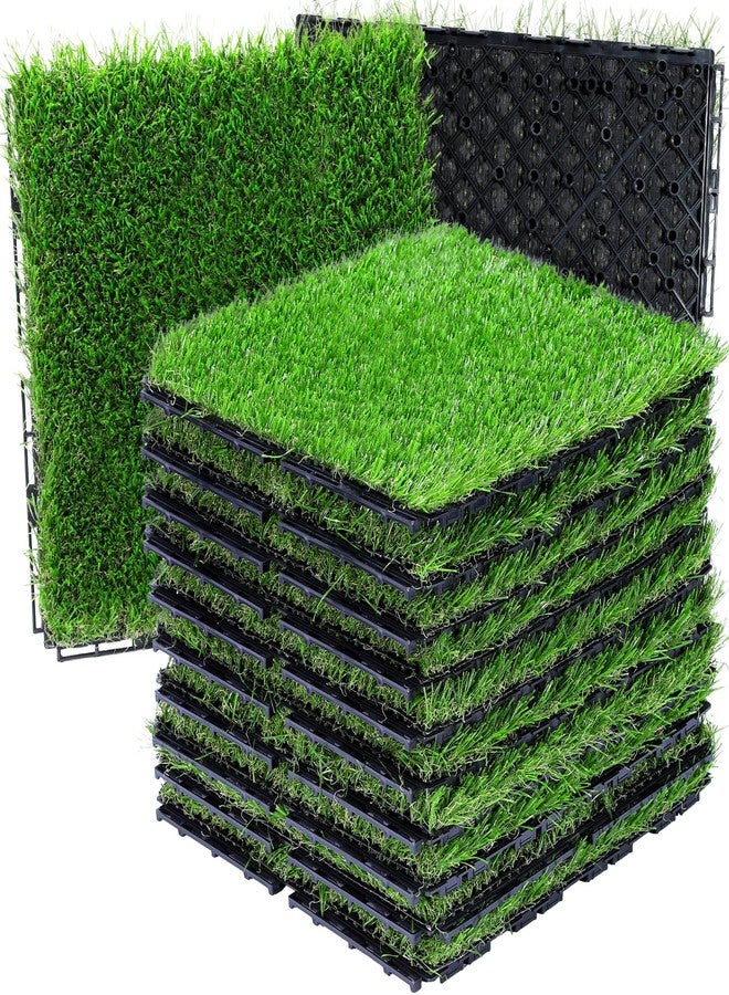 VANCASTLE Artificial Grass Tiles Interlocking Turf Squares Deck 9 Pack -12"x12" Indoor Outdoor Faux Grass Rug with Drainage Holes-Fake Grass Tiles Self-draining for Garden Lawn Landscape Balcony Decoration - Image 1
