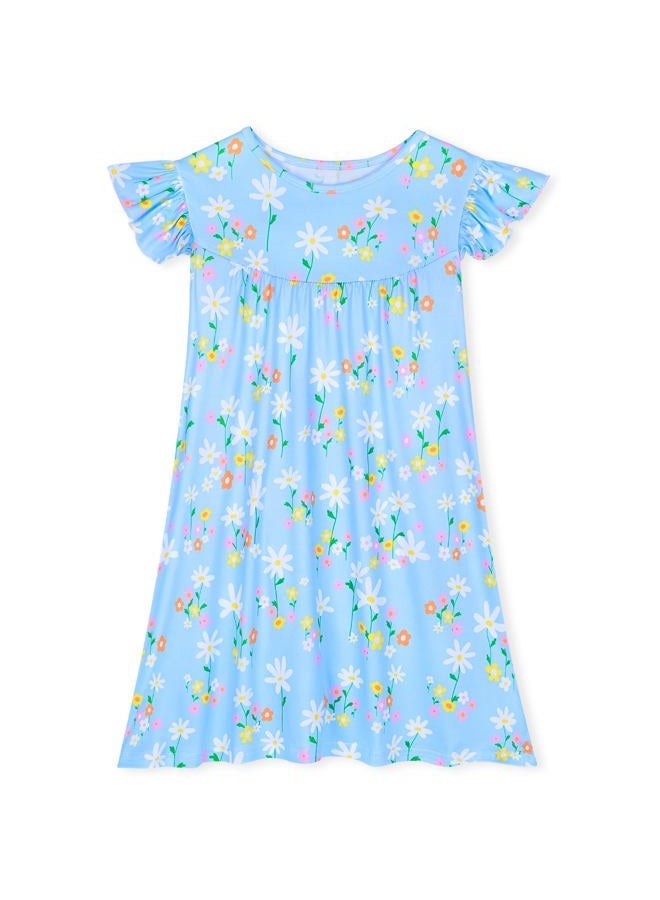 MHJY Girls Nightgowns Flutter Short Sleeves Princess Nightgown Sleepwear Soft Night Dress for Kids Toddler Girls, Blue, 3-4 years - Image 1
