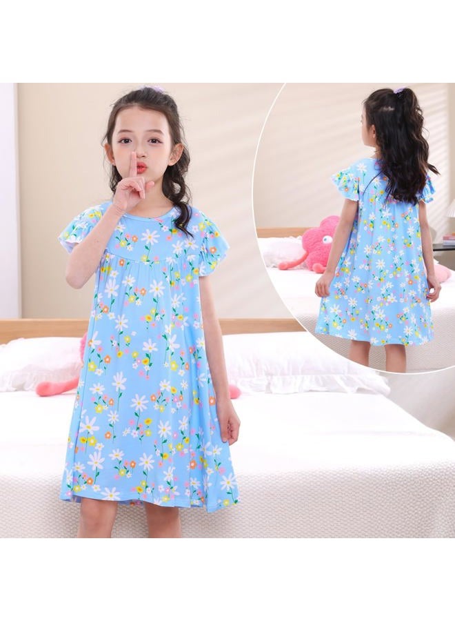 MHJY Girls Nightgowns Flutter Short Sleeves Princess Nightgown Sleepwear Soft Night Dress for Kids Toddler Girls, Blue, 3-4 years - Image 2