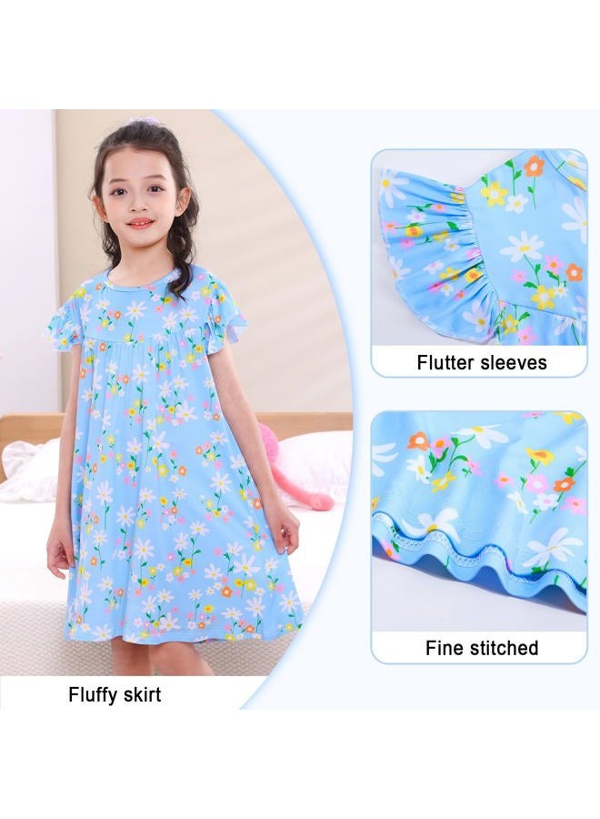 MHJY Girls Nightgowns Flutter Short Sleeves Princess Nightgown Sleepwear Soft Night Dress for Kids Toddler Girls, Blue, 3-4 years - Image 4