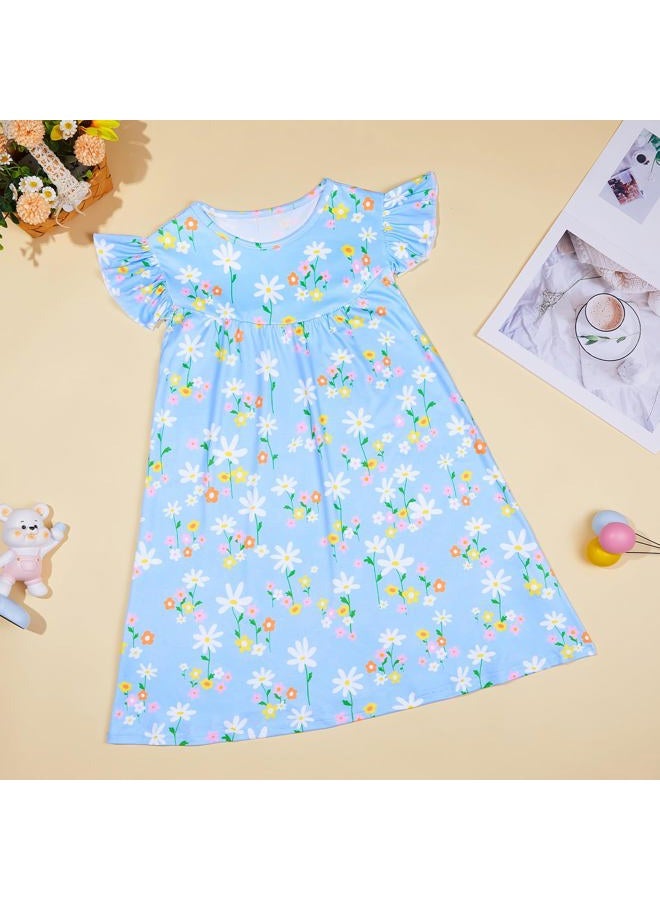 MHJY Girls Nightgowns Flutter Short Sleeves Princess Nightgown Sleepwear Soft Night Dress for Kids Toddler Girls, Blue, 3-4 years - Image 5