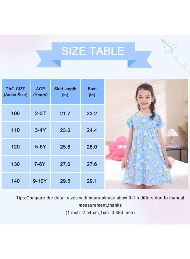 MHJY Girls Nightgowns Flutter Short Sleeves Princess Nightgown Sleepwear Soft Night Dress for Kids Toddler Girls, Blue, 3-4 years - Image 3