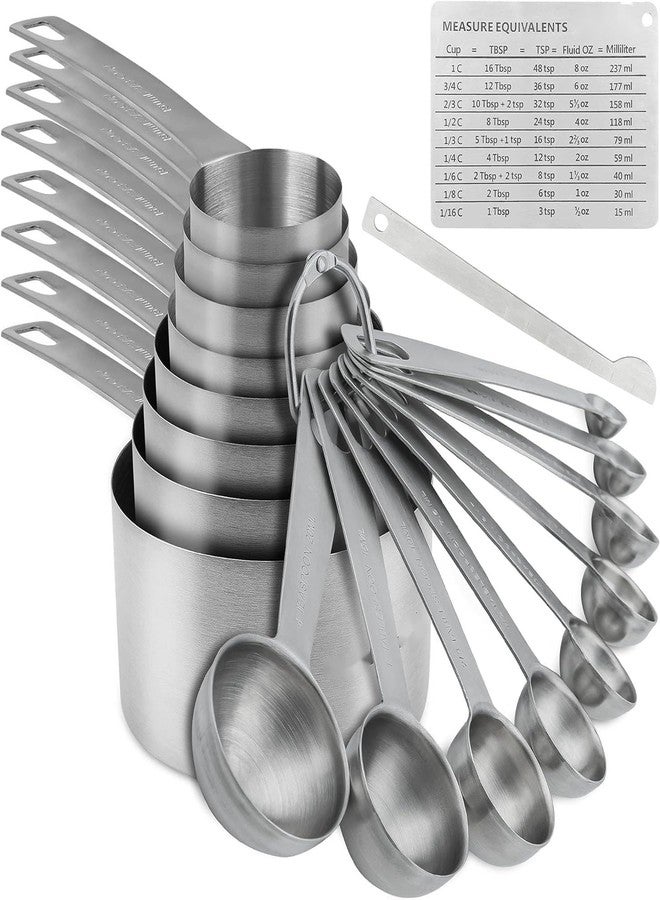 Smithcraft Measuring Cups and Spoons Set, Stainless Steel Measuring Cups Spoons Complete Set of 19pcs Professional Measurer Scoops Ingredients Liquid or Dry Heavy Duty Solid Measurment Cup - Image 1