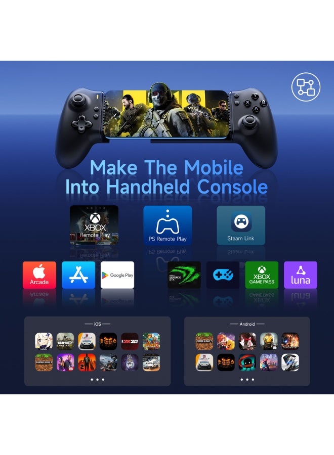 general Professional Gamepad EasySMX M15 Mobile Gaming Controller for Android/iPhone 15 Series Cloud Gaming XBOX/PS/Steam Link/Arcade/Google Play/Luna/ Game Pass with Hall Trigger/Joysticks 6-level Adjustable Vibration 2 Mappable Back Buttons Mechanical Buttons Ergonomics Grip Anti-Slip Texture 400mAh Battery Stretchable Dimension:102mm-176mm - Image 3