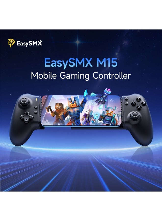general Professional Gamepad EasySMX M15 Mobile Gaming Controller for Android/iPhone 15 Series Cloud Gaming XBOX/PS/Steam Link/Arcade/Google Play/Luna/ Game Pass with Hall Trigger/Joysticks 6-level Adjustable Vibration 2 Mappable Back Buttons Mechanical Buttons Ergonomics Grip Anti-Slip Texture 400mAh Battery Stretchable Dimension:102mm-176mm - Image 2