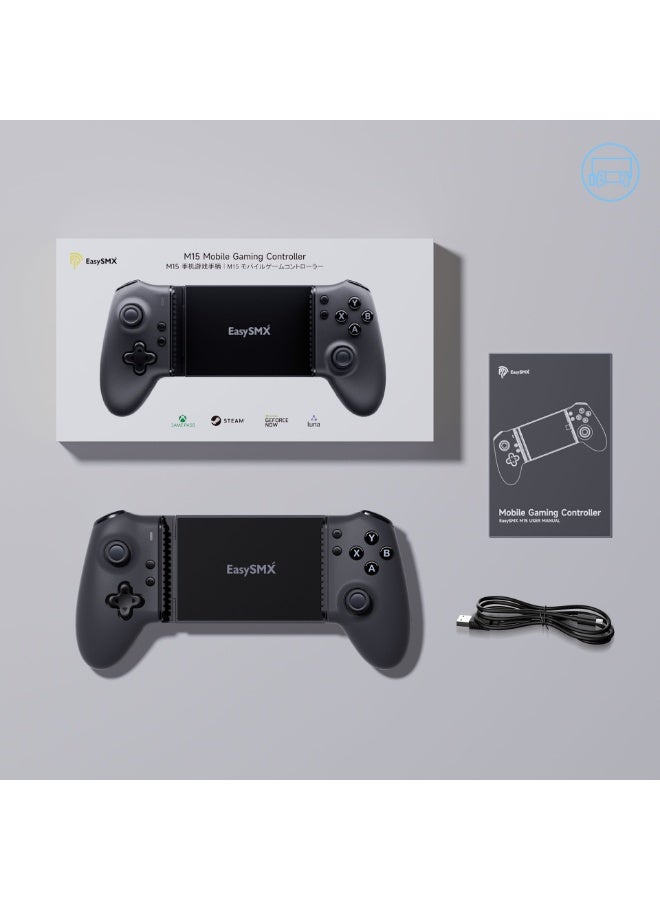 general Professional Gamepad EasySMX M15 Mobile Gaming Controller for Android/iPhone 15 Series Cloud Gaming XBOX/PS/Steam Link/Arcade/Google Play/Luna/ Game Pass with Hall Trigger/Joysticks 6-level Adjustable Vibration 2 Mappable Back Buttons Mechanical Buttons Ergonomics Grip Anti-Slip Texture 400mAh Battery Stretchable Dimension:102mm-176mm - Image 4