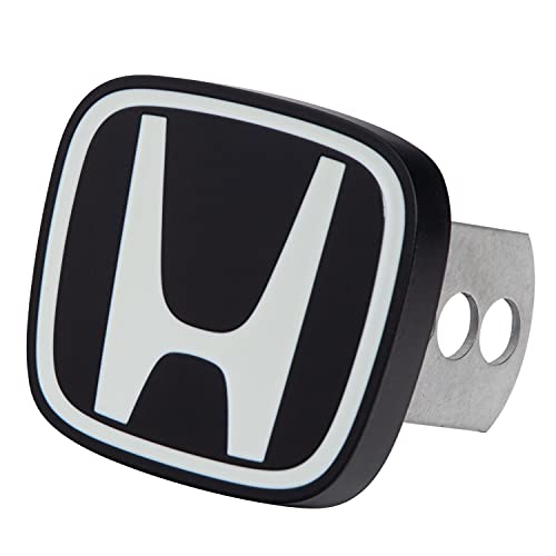 Plasticolor 002293R01 Honda Hitch Cover White Logo on Black Background - Image 1