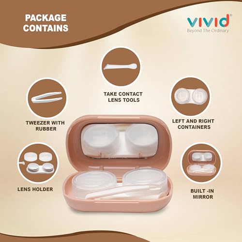 VIVID Portable Mini Contact Lens Case Travel Kit with Mirror, Tweezers & Remover Tool – Cute Design Eye Box Holder for Storage, Daily & Outdoor Use Rectangle LC-3054-Cream - Image 3