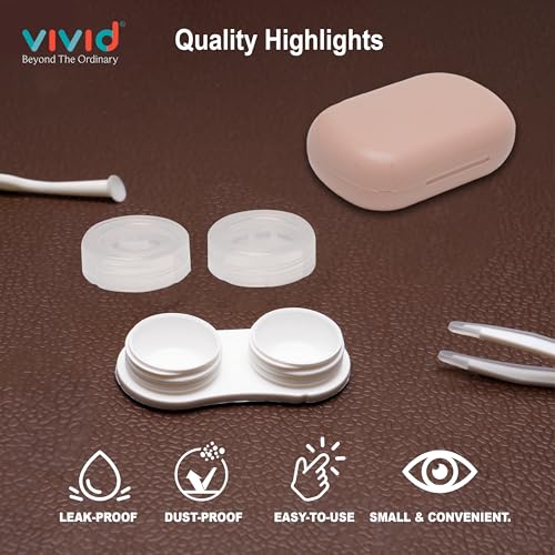 VIVID Portable Mini Contact Lens Case Travel Kit with Mirror, Tweezers & Remover Tool – Cute Design Eye Box Holder for Storage, Daily & Outdoor Use Rectangle LC-3054-Cream - Image 2