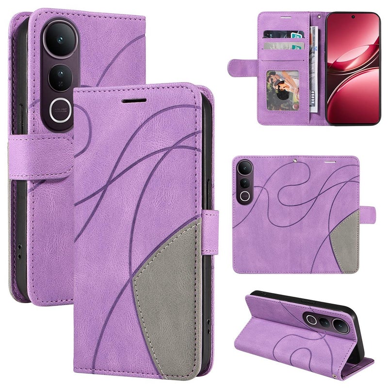 BURAQ Case Cover For vivo V50 Lite 5G Global Dual-color Splicing Flip Leather Phone Case(Purple) - Image 1