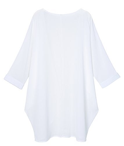 olrain Women's Floral Print Sheer Chiffon 3/4 Bat Sleeve Casual Loose Kimono Cardigan Capes (Large, White-2) - Image 2