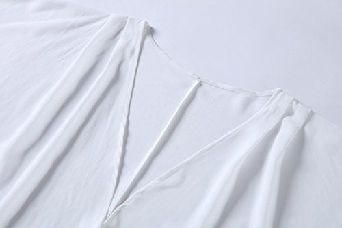 olrain Women's Floral Print Sheer Chiffon 3/4 Bat Sleeve Casual Loose Kimono Cardigan Capes (Large, White-2) - Image 4