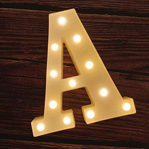 MIRADH LED Marquee Letter Lights Sign; Light Up Alphabet Letters for Wedding Birthday Party Christmas Home Bar Decoration; Warm White (Letter-A) ,Plastic - Image 1