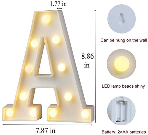 MIRADH LED Marquee Letter Lights Sign; Light Up Alphabet Letters for Wedding Birthday Party Christmas Home Bar Decoration; Warm White (Letter-A) ,Plastic - Image 2