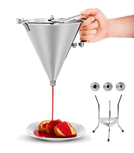 MYOYAY Commercial Stainless Steel Confectionery Funnel Dispenser 18L Pancake Batter Dispenser with Stand and 3 Nozzles 14 15 16 Great for Pancakes Chocolate Sauces Batter Pastry Work - Image 1