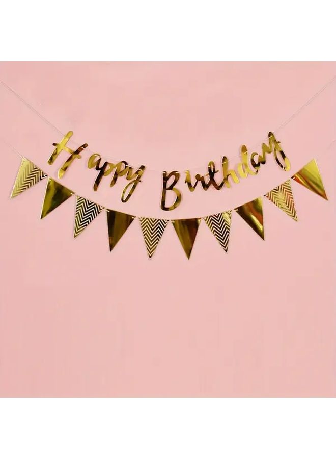 Golden Happy Birthday Banner Garlands 2 Pack Paper Party Decorations for Weddings - Image 1