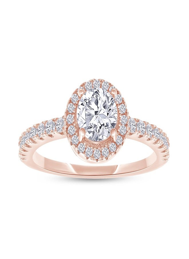 SAVEARTH DIAMONDS 18K Rose Gold Plated Halo Ring | Center 5MM Moissanite Diamond Ring for Women | Round Engagement Promise Rings for Her (0.70 Ctw) Ring Size-7 - Image 1
